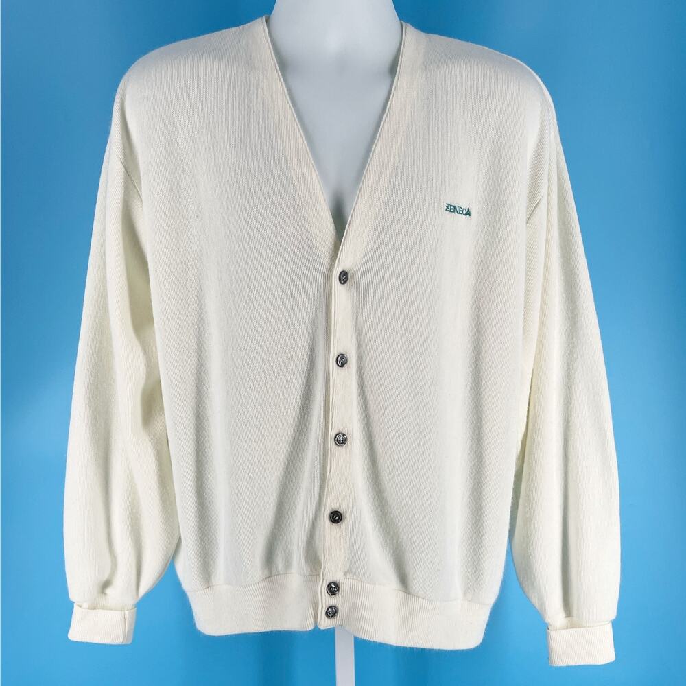 90s cardigan sweater ivory Zeneca Pharmaceuticals 1990s vintage